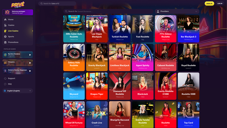 Prive Casino — Live dealer lobby