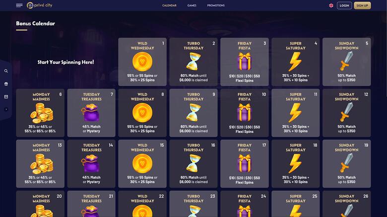 Prive City Casino — Bonus page