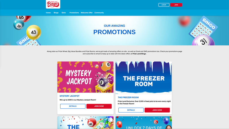 Prize Land Bingo Casino — Promotions page
