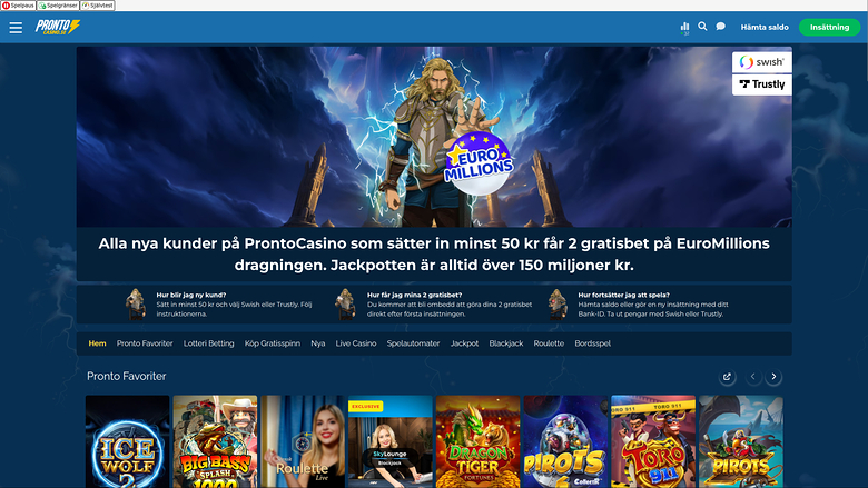 Pronto Casino — Homepage