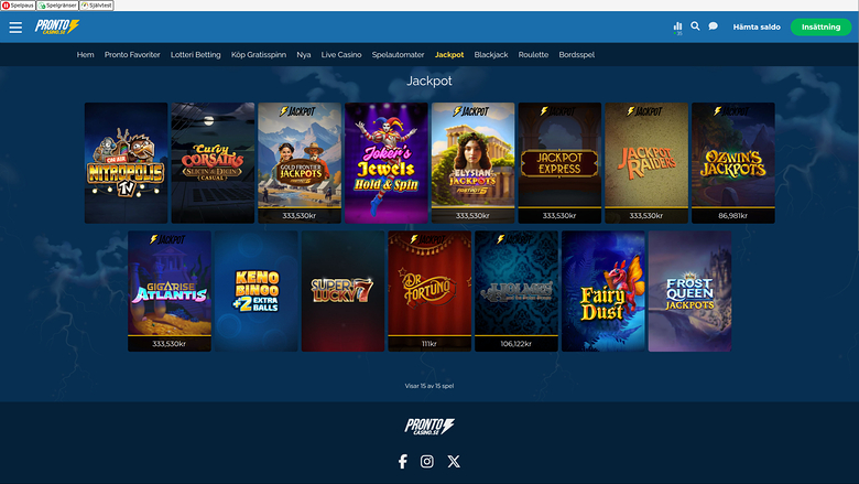 Pronto Casino — Jackpot games