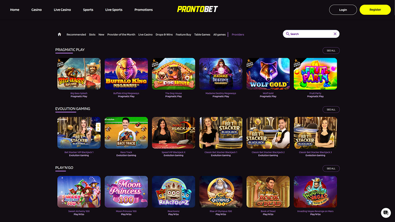 Prontobet Casino — Games by studio