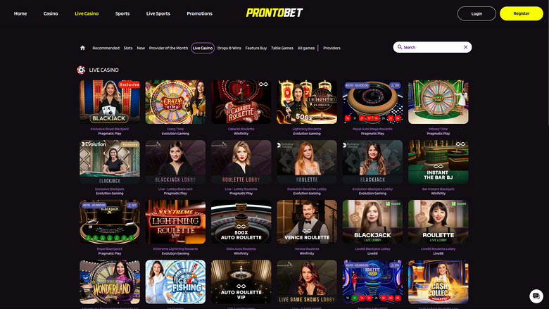 Prontobet Casino — Live dealer lobby