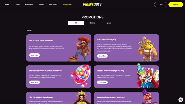 Prontobet Casino — Promotions page