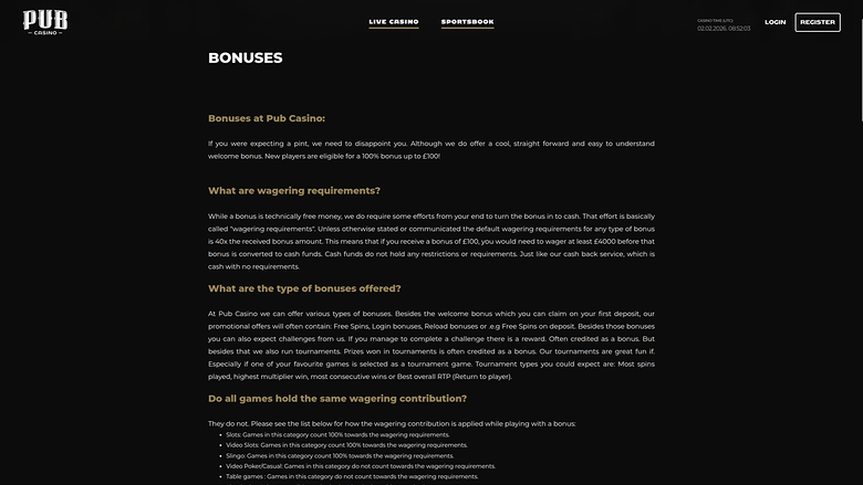 Pub Casino — Promotions page