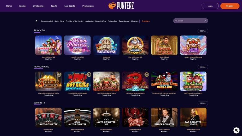 Punterz Casino — Games by studio
