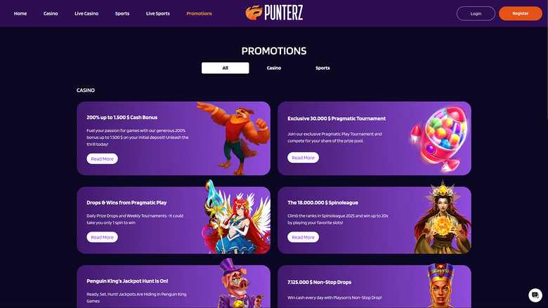 Punterz Casino — Promotions page