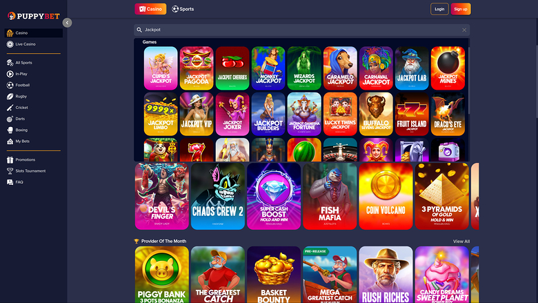 PuppyBet Casino — Jackpot games