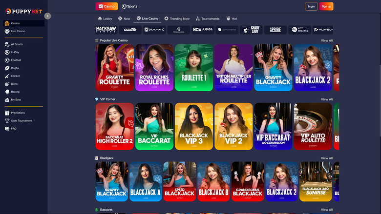 PuppyBet Casino — Live dealer lobby