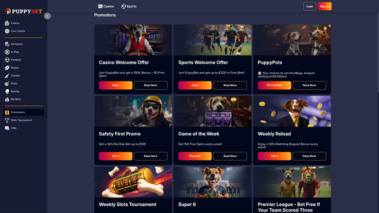 PuppyBet Casino — Promotions page
