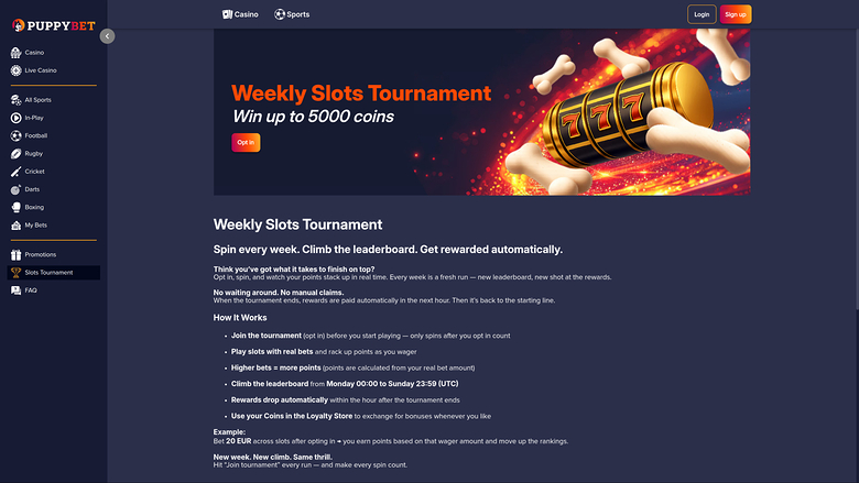 PuppyBet Casino — Tournaments