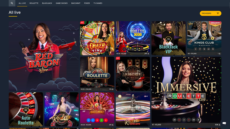 PureBets Casino — Live dealer lobby