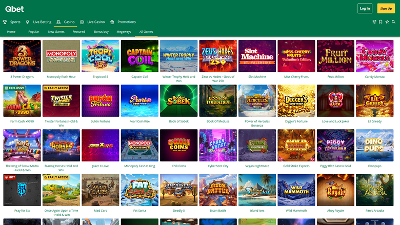 Qbet Casino — Games lobby