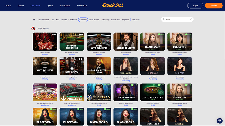 QuickSlot Casino — Live dealer lobby