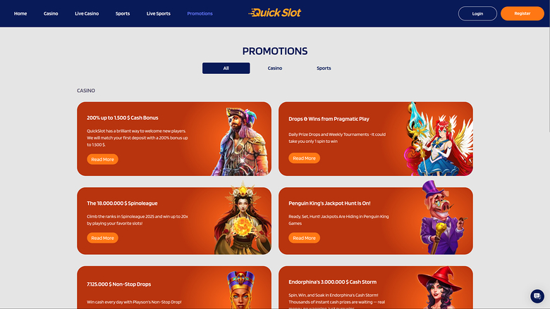 QuickSlot Casino — Promotions page