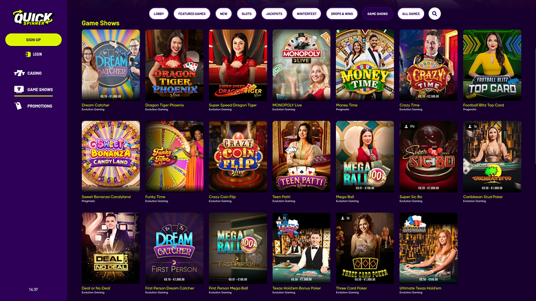 Quickspinner Casino — Live dealer lobby