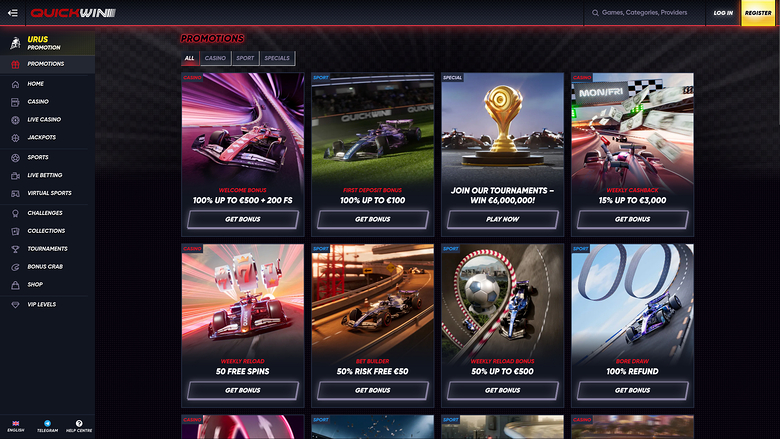 Quickwin Casino — Promotions page