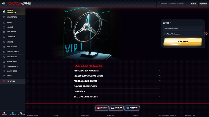 Quickwin Casino — VIP section