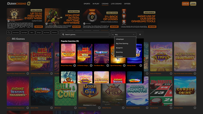 QuinnBet Casino — Games by studio