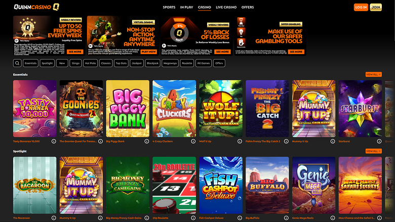 QuinnBet Casino — Homepage