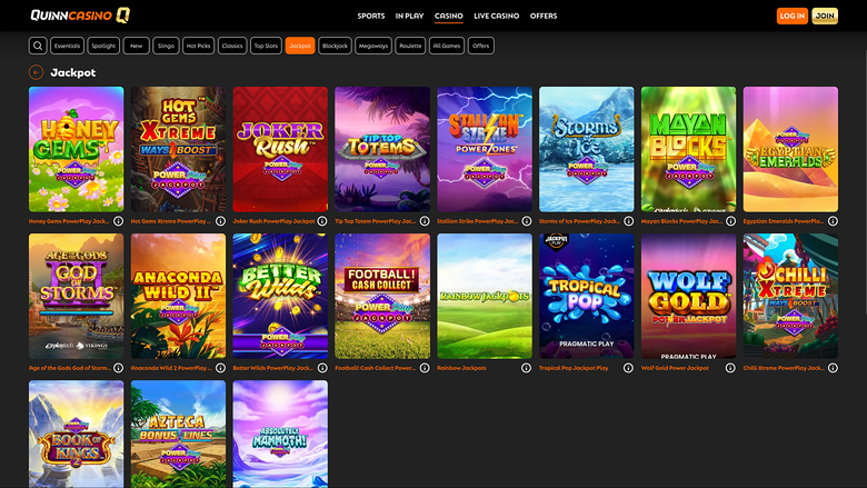 QuinnBet Casino — Jackpot games
