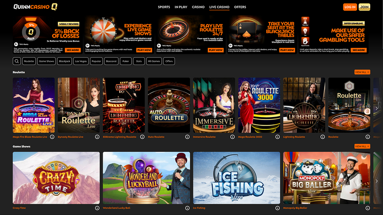 QuinnBet Casino — Live dealer lobby