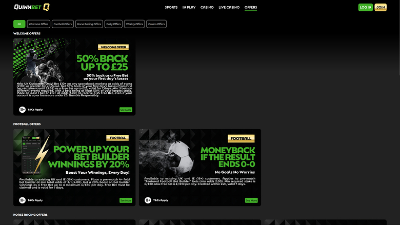 QuinnBet Casino — Promotions page