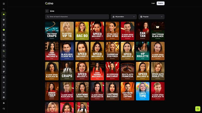 Qzino Casino — Live dealer lobby