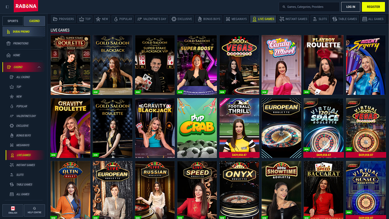 Rabona Casino — Live dealer lobby