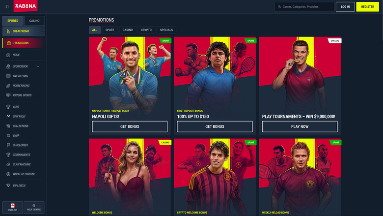 Rabona Casino — Promotions page