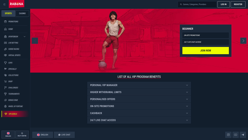 Rabona Casino — VIP section