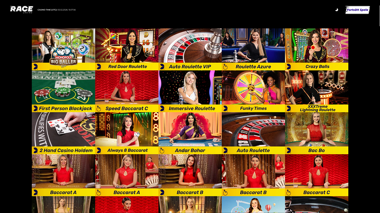 Race Casino — Live dealer lobby