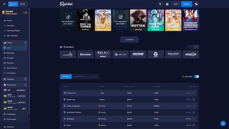Rainbet Casino — Games by studio