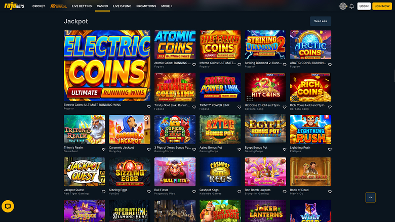 Rajabets Casino — Jackpot games