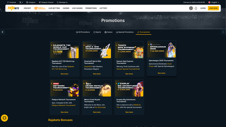 Rajabets Casino — Tournaments