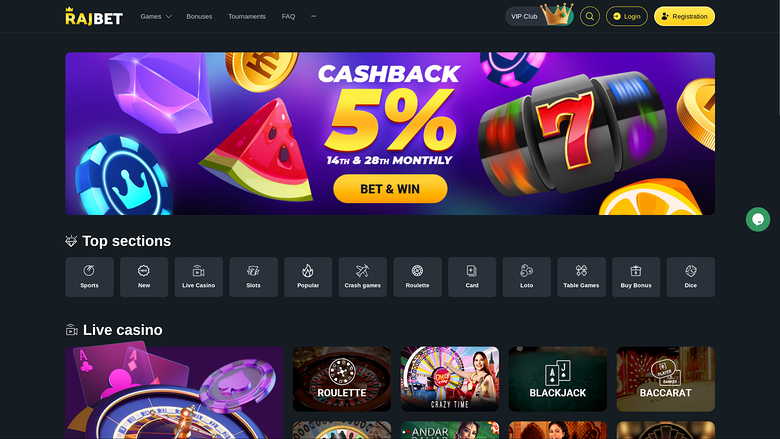 RajBet Casino — Homepage