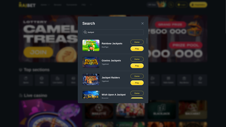RajBet Casino — Jackpot games