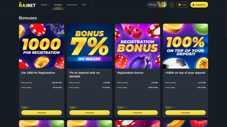 RajBet Casino — Promotions page