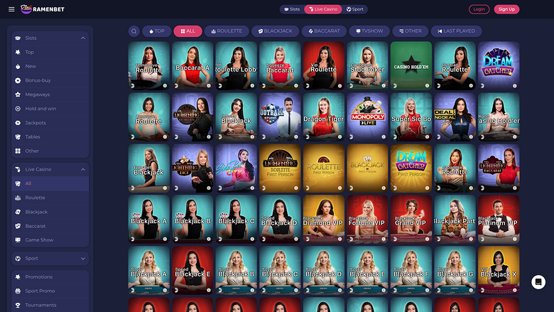 RamenBet Casino — Live dealer lobby
