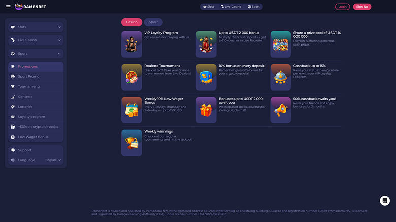 RamenBet Casino — Promotions page