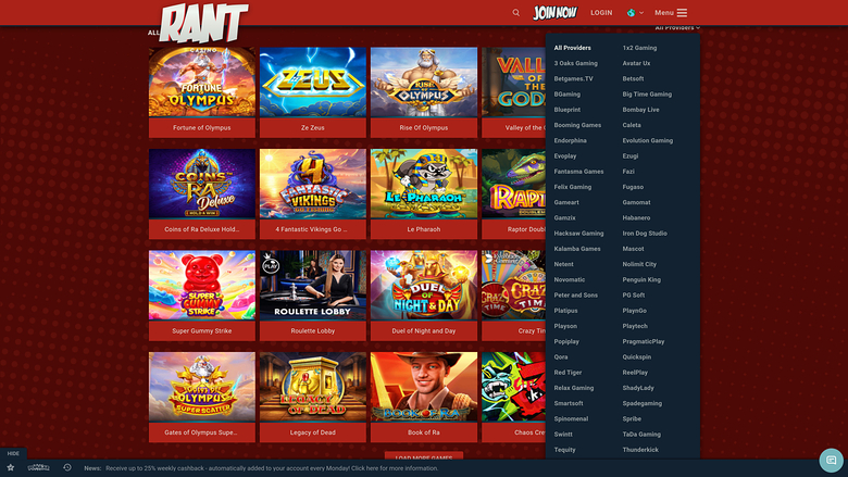 Rant Casino — Games by studio