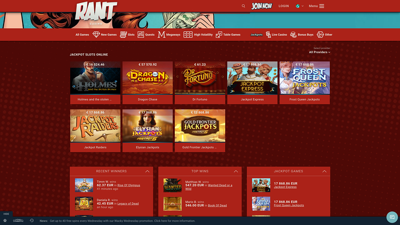 Rant Casino — Jackpot games