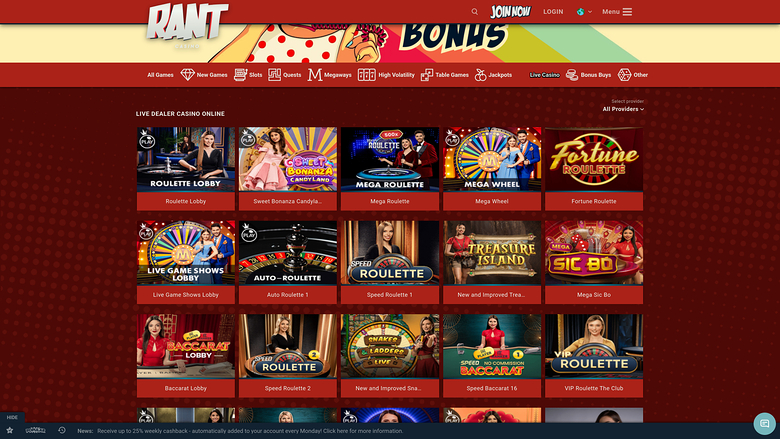 Rant Casino — Live dealer lobby
