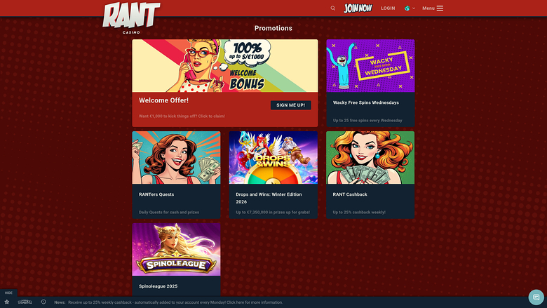 Rant Casino — Promotions page