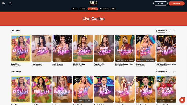 Rapid Casino — Live dealer lobby