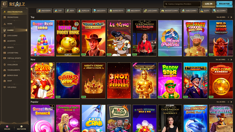 Realz Casino — Games lobby