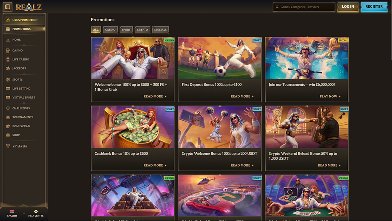 Realz Casino — Promotions page