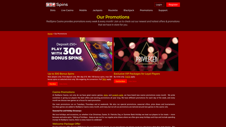 Red Spins Casino — Promotions page