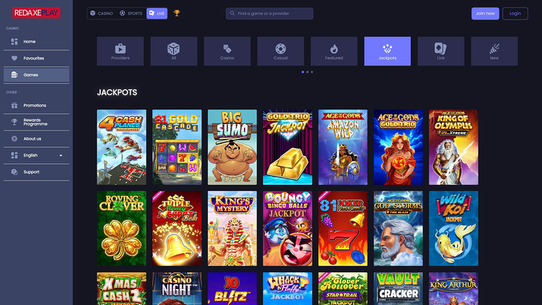 RedAxePlay Casino — Jackpot games