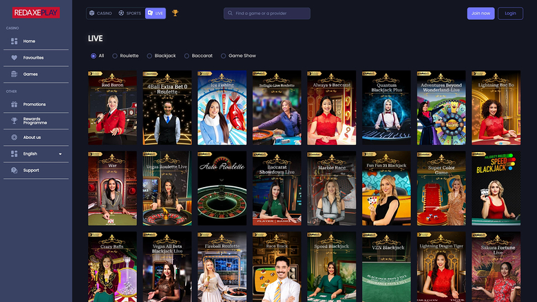 RedAxePlay Casino — Live dealer lobby